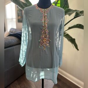 ✨NWT✨ Sheer Intricate Beading & Sequin Embellishments Sage Women Small Cover Up